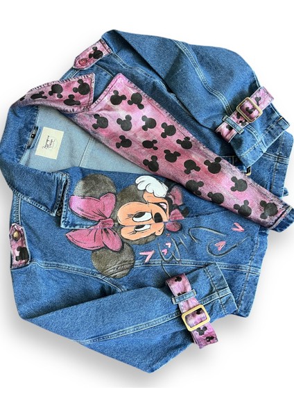 Denım Mınnıe Mouse Temalı Tasarım Kot Ceket