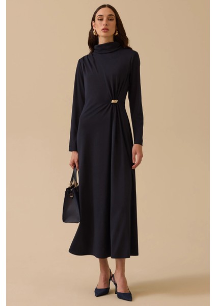 Kadın Metal Aksesuarlı Drapeli Elbise 1025 Lacivert fiyatları