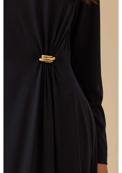 Kadın Metal Aksesuarlı Drapeli Elbise 1025 Lacivert fırsatları