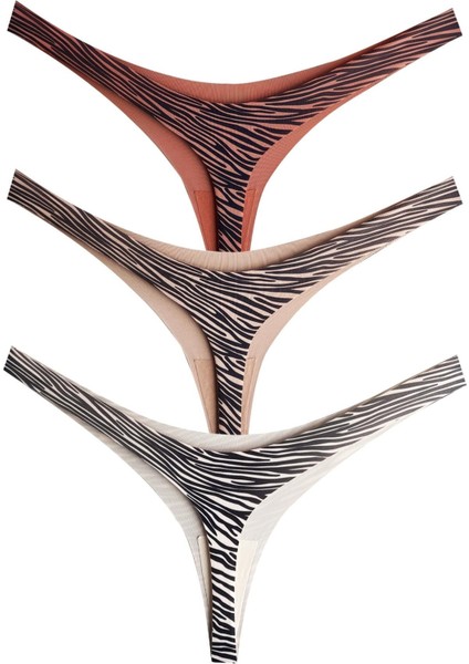 Basic Desenli Lazer Kesim Kadın Tanga Külot 3'lü Paket-1