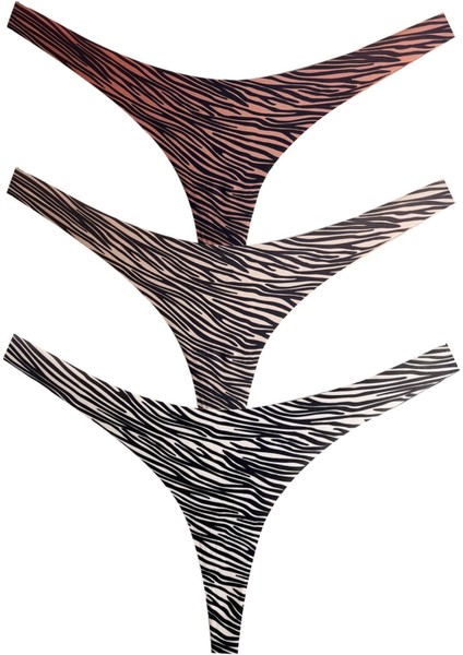 Basic Desenli Lazer Kesim Kadın Tanga Külot 3'lü Paket-1 modelleri