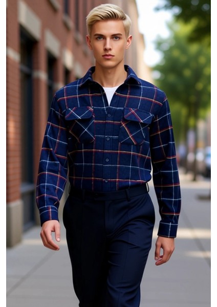Erkek Kışlık Regular Fit Flanel Dokuma Uzun Kollu Kareli Gömlek Ceket Gün Boyu Konfor Sağlar indirimleri