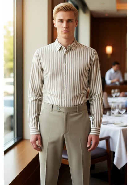 Erkek Çizgili Regular Fit Uzun Kollu Pamuk Gömlek Modern ve Konforlu Bir Stil Sunar Günlük modelleri