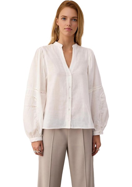 Kadın Pamuklu Oversize Kesim Hakim Yaka Balon Kol Detaylı Şık Gömlek Fonksiyonel Dayanıklı fırsatları