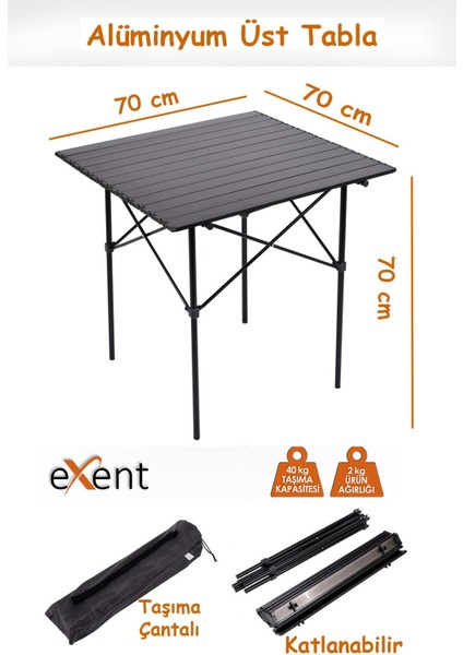 Katlanır Kamp Masası, Suya Yağmura Dayanıklı Piknik Masası, Taşıma Çantalı - 70 cm