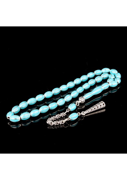 Turkuaz Renk Mine Işlemeli Metal 6 Yarma Model Tesbih