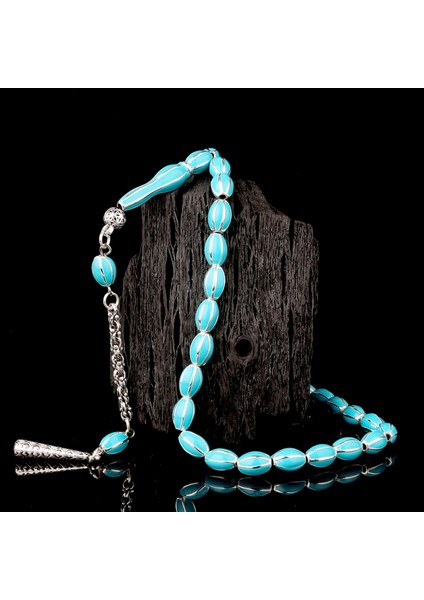 Turkuaz Renk Mine Işlemeli Metal 6 Yarma Model Tesbih modelleri