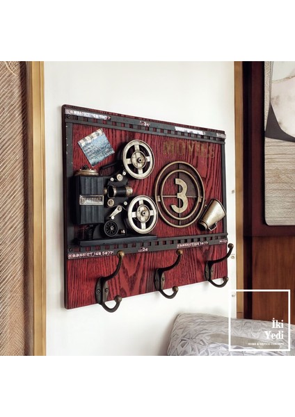 Sinemaskop Retro Sinema Temalı Duvar Askılığı – Film Makaralı Dekoratif Ceket ve Anahtarlık Askı