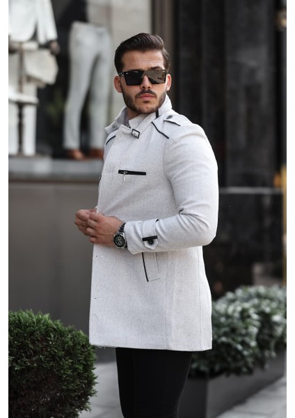 Erkek Beyaz Desenli Slim Kalıp Kaşe Kaban fiyatları