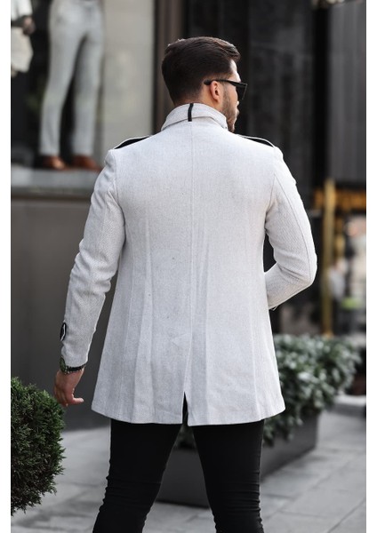 Erkek Beyaz Desenli Slim Kalıp Kaşe Kaban fırsatları