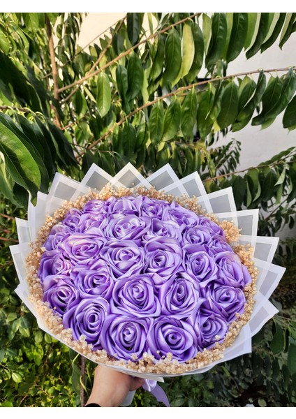 30 Lu LED Işıklı - Kenar Süslü - Solmayan Gül Buketi Lila Gül Dışı Beyaz modelleri
