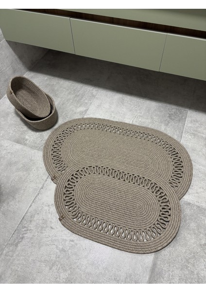 Terra 4’lü Banyo Seti – 2’li Oval Paspas & 2’li Oval Sepet, Doğal Halat Dokuma, El Yapımı - Premium