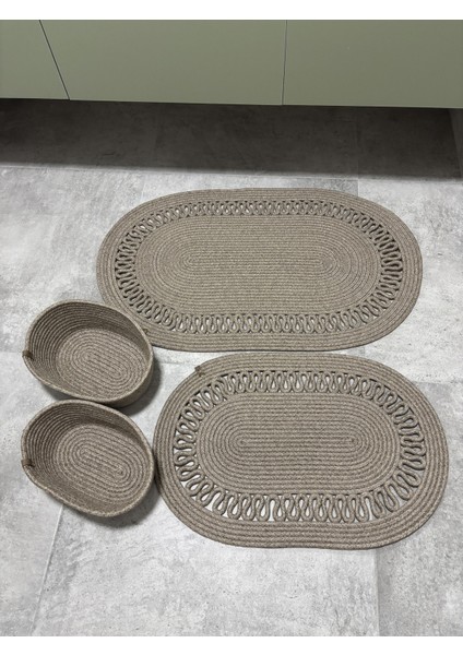 Terra 4’lü Banyo Seti – 2’li Oval Paspas & 2’li Oval Sepet, Doğal Halat Dokuma, El Yapımı - Premium fiyatları