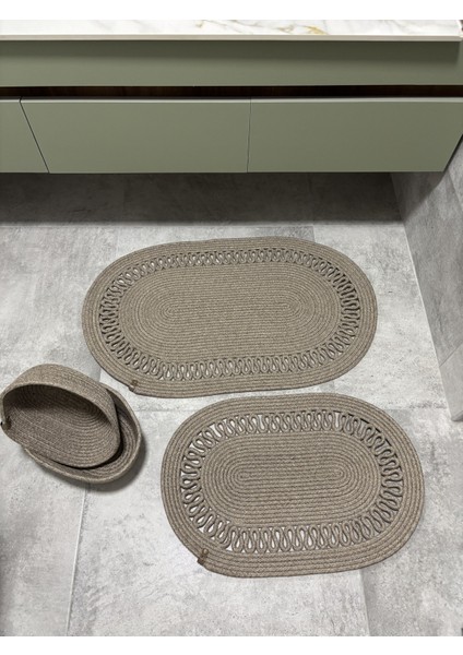 Terra 4’lü Banyo Seti – 2’li Oval Paspas & 2’li Oval Sepet, Doğal Halat Dokuma, El Yapımı - Premium modelleri