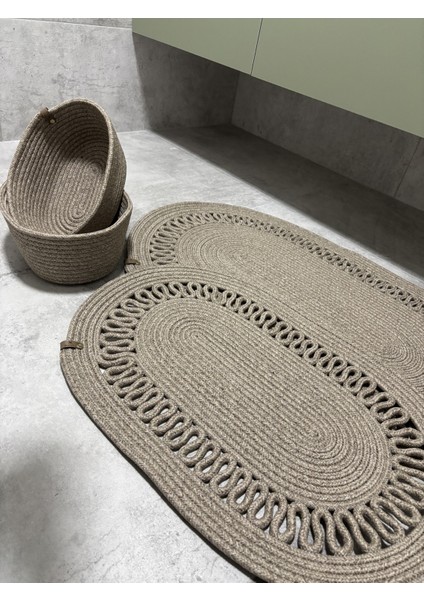 Terra 4’lü Banyo Seti – 2’li Oval Paspas & 2’li Oval Sepet, Doğal Halat Dokuma, El Yapımı - Premium fırsatları