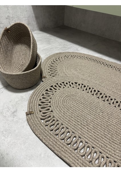 Terra 4’lü Banyo Seti – 2’li Oval Paspas & 2’li Oval Sepet, Doğal Halat Dokuma, El Yapımı - Premium indirimleri