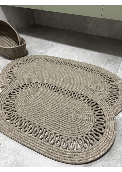Terra 4’lü Banyo Seti – 2’li Oval Paspas & 2’li Oval Sepet, Doğal Halat Dokuma, El Yapımı - Premium