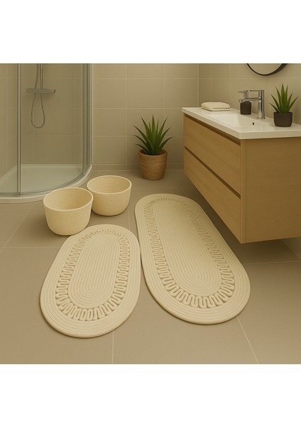 Terra 4’lü Banyo Seti – 2’li Oval Paspas & 2’li Oval Sepet, Doğal Halat Dokuma, El Yapımı - Premium fiyatları