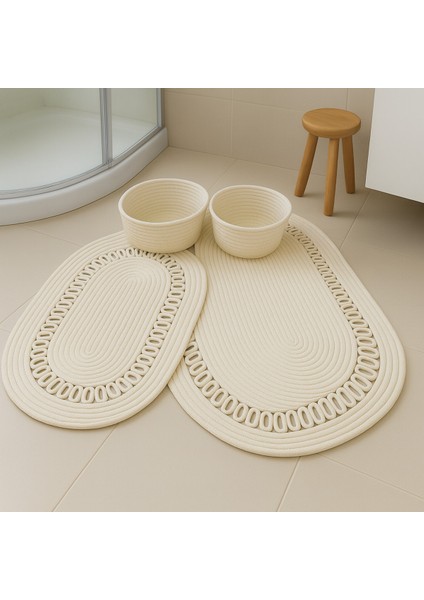 Terra 4’lü Banyo Seti – 2’li Oval Paspas & 2’li Oval Sepet, Doğal Halat Dokuma, El Yapımı - Premium modelleri