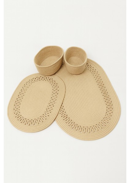 Terra 4’lü Banyo Seti – 2’li Oval Paspas & 2’li Oval Sepet, Doğal Halat Dokuma, El Yapımı - Premium indirimleri