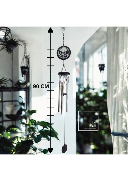 WB77-2 90 cm Kelebek Desenli Metal Rüzgar Çanı – Doğal Sesli Bahçe Balkon Dekoratif Aksesuar