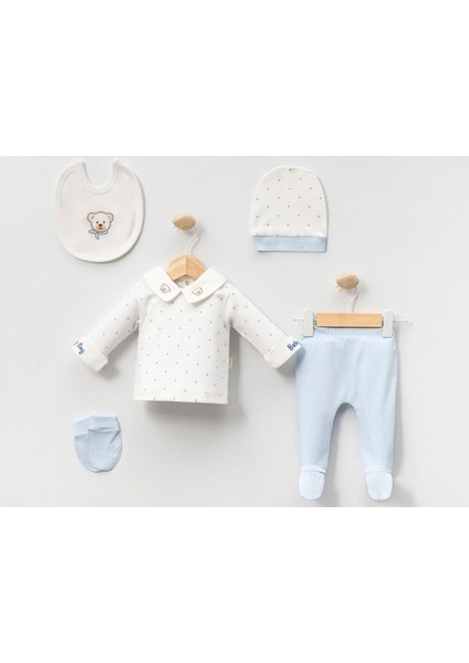 Ayıcık Nakışlı Kol Işlemeli 5li Erkek Zıbın Set