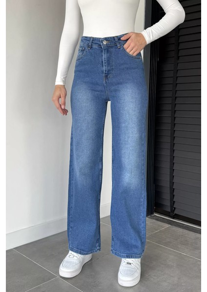 Kadın Yüksek Bel Palazzo Jean Kot Pantolon P-00019045