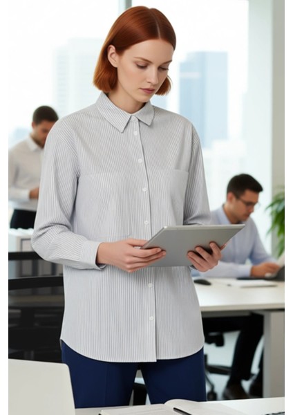 Kadın Çizgili Dokuma Oversize Gömlek Fonksiyonel Dayanıklı Kaliteli Konforlu Estetik Rahat modelleri