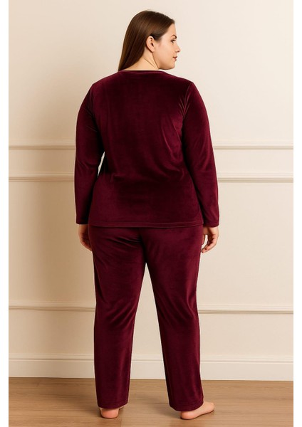 Kadın 13213 Büyük Beden Kadife Pijama Takımı Mürdüm fiyatları