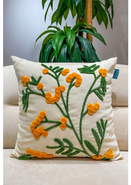 Sarı Çiçekli Kır Dalı Punch Panç Kırlent Nk 2607 Minimalist Yastık fiyatları