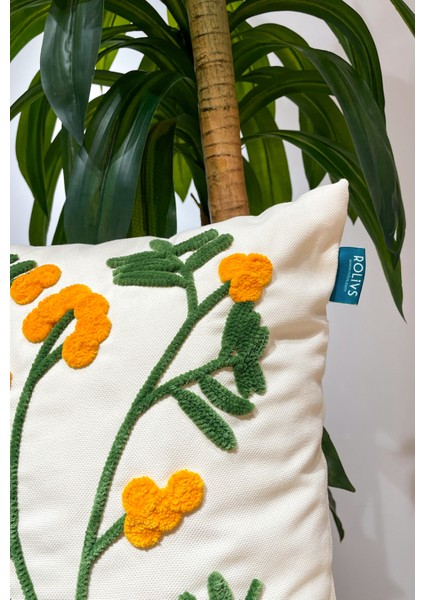 Sarı Çiçekli Kır Dalı Punch Panç Kırlent Nk 2607 Minimalist Yastık modelleri