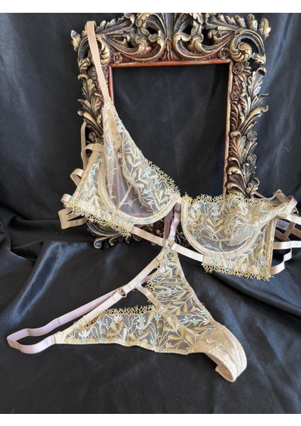 Brode Sütyen Külot Takım - Balenli - Fashion - Ekru