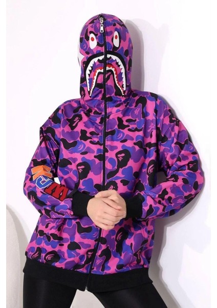 Çocuk Bape Pubg Tam Fermuarlı Kapuşonlu Hırka modelleri