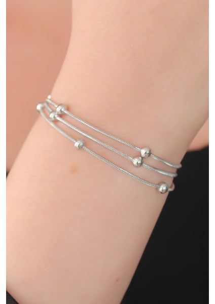 316L Çelik Gümüş Renk Minimal Top Figür Kadın Bileklik