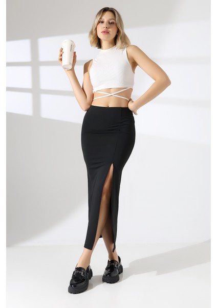 Dalgıç Kumaş Yırtmaçlı Uzun Etek