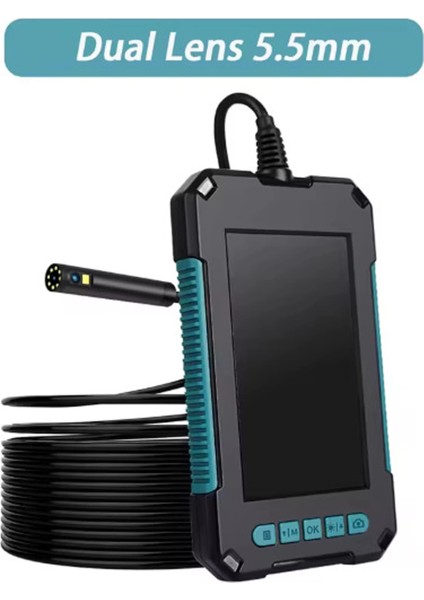 Ekranlı Çift Kameralı 10 mt Hafıza Kart Destekli Sert Kablo Yılan Endoskop Kamera 5.5 mm 4.3 Inc