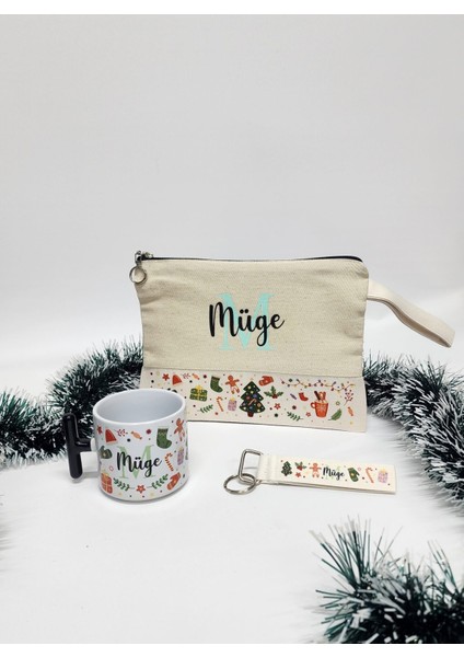 Isme Özel Kişiye Özel Mutlu Noeller T Kupa Bardak Latte Fincanı Clutch Çanta Anahtarlık Hediye Seti