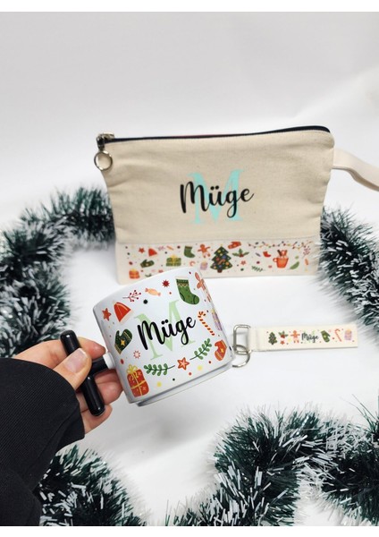 Isme Özel Kişiye Özel Mutlu Noeller T Kupa Bardak Latte Fincanı Clutch Çanta Anahtarlık Hediye Seti fiyatları