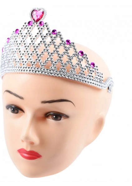 Fuşya Kalpli Gümüş Renk Kraliçe Tacı Prenses Tacı fiyatları