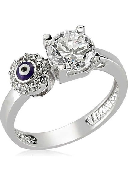 Hk Gümüş Kadın Yüzük Tek Taş Nazarlı |Gümüş Takı Hediyelik Ürünler