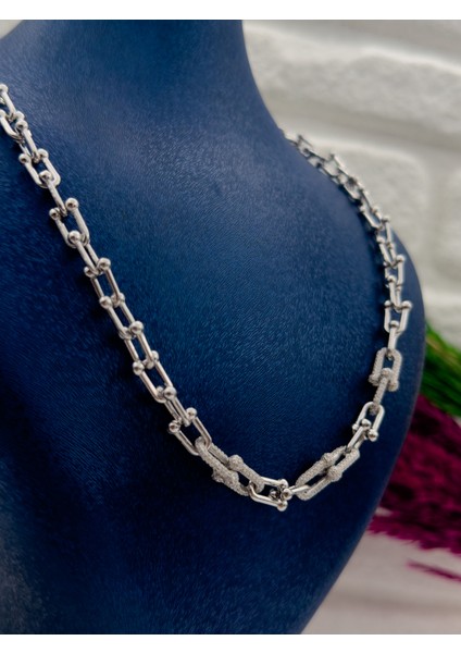 925 Ayar Gümüş Özel Üretim Ataş Modeli Spor Zarif Kadın Kolye