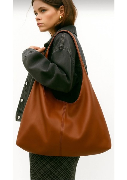 Kadın Kahve Büyük Boy Omuz Tote Canta Geniş Hacimli