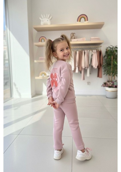 Love Çiçek Baskılı Kız Çocuk Kışlık takım - Pudra fırsatları