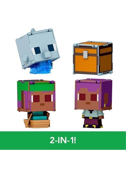 Minecraft Dönüşen Figürler 2&apos;li Paket, Dinamik Oyun Için 2&apos;si 1 Arada, 9 Cm, Büyük Kafalı 2 Aksiyon Figürü, Efe/sailboat ve /treasure Chest, JCY31 fiyatları
