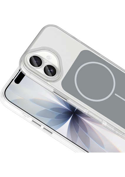 Joie Creatif iPhone 17 Kılıf M-Safe Şarj Özellikli Metal Buton Tasarımlı Zore Ikonik Sert Silikon Kapak - Gri