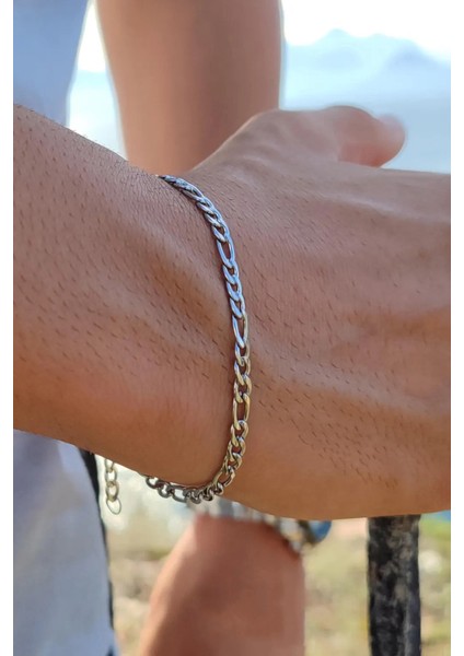 Paslanmaz Çelik Ince Figaro Spor Model Erkek Kadın Zincir Bileklik ECK55B-2