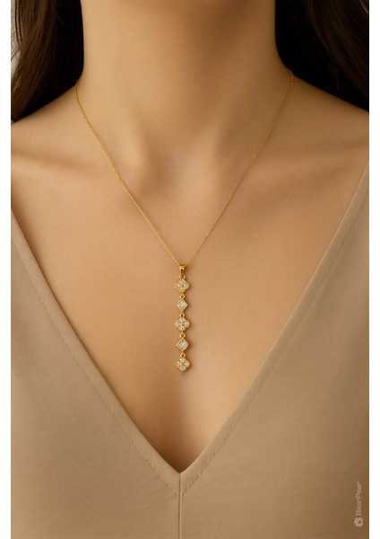 Zirkon Taşlı Y Kolye Yonca ve Karo Detaylı Zarif Kadın Kolye fırsatları