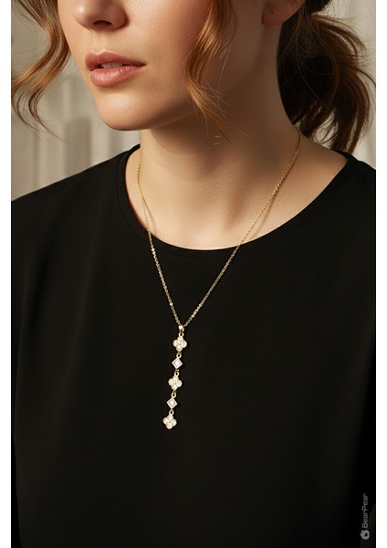 Zirkon Taşlı Y Kolye Yonca ve Karo Detaylı Zarif Kadın Kolye indirimleri