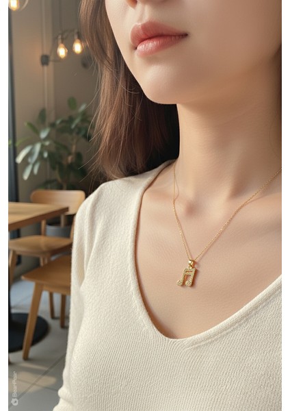 Zirkon Taşlı Müzik Nota Kadın Kolye Paslanmaz Çelik Gold Kolye fiyatları