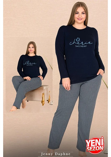 Lady Büyük Beden Gri Yumuşacık Pijama Uzun Kollu Bisiklet Yakalı Viskon Kumaş Pijama Takımı